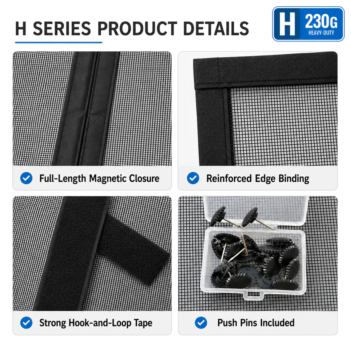 H Series 230G | 03 Amief Home Heavy-Duty Pet-Proof Screen Door – magnetic closure and installation details
