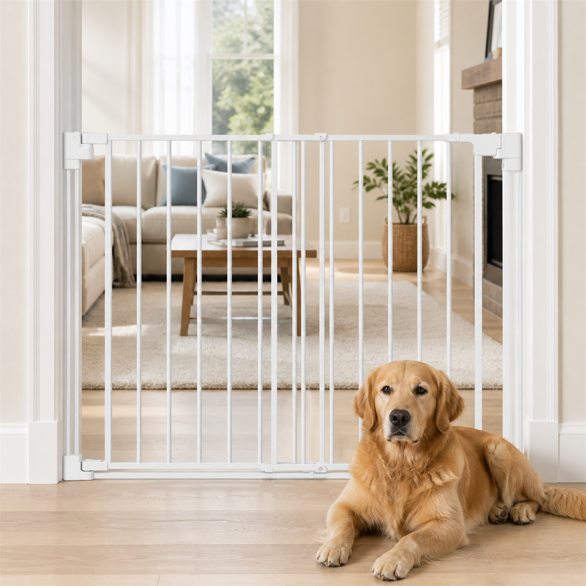 Amief Home extra-wide walk-through pet gate installed in a wide opening
