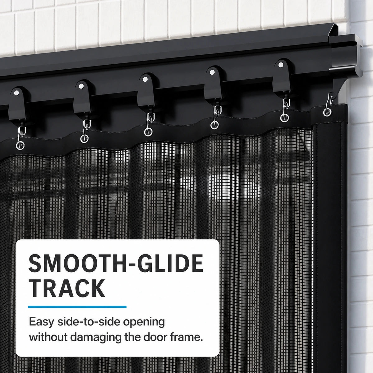 Smooth glide top track and pulley hangers for garage mesh screen