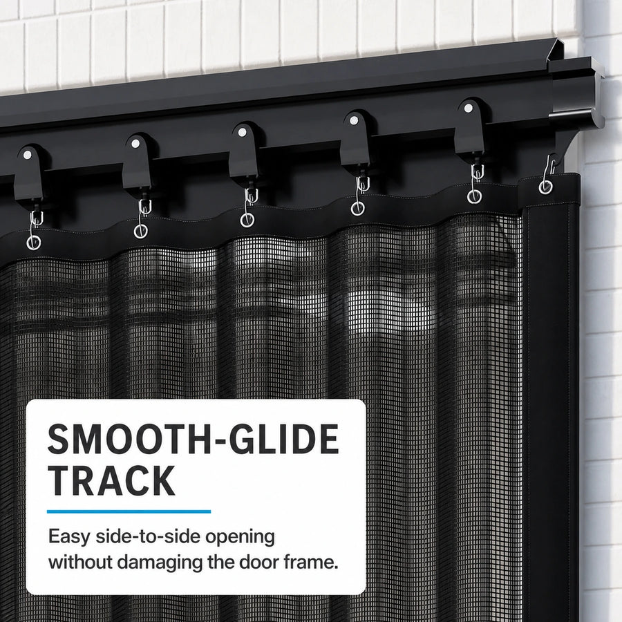 Smooth glide top track and pulley hangers for garage mesh screen