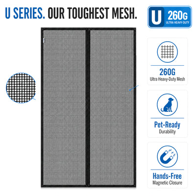 U Series 260G | 02 Amief Home Ultra Heavy-Duty Pet-Proof Screen Door – core benefits and mesh close-up
