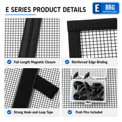 E Series 86G | 03 Amief Home Everyday Classic Magnetic Screen Door – magnetic closure and installation details