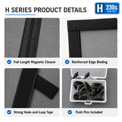 H Series 230G | 03 Amief Home Heavy-Duty Pet-Proof Screen Door – magnetic closure and installation details