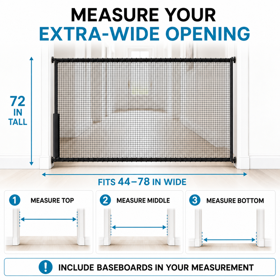 How to measure a straight 44 to 78 inch opening for the extra-wide cat safety gate
