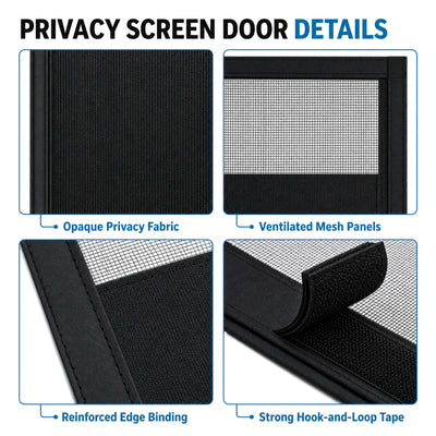 Privacy Series | 03 Amief Home Side-Opening Privacy Screen Door – privacy fabric mesh edge binding and hook-and-loop details
