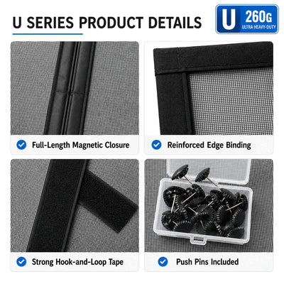 U Series 260G | 03 Amief Home Ultra Heavy-Duty Pet-Proof Screen Door – magnetic closure and installation details