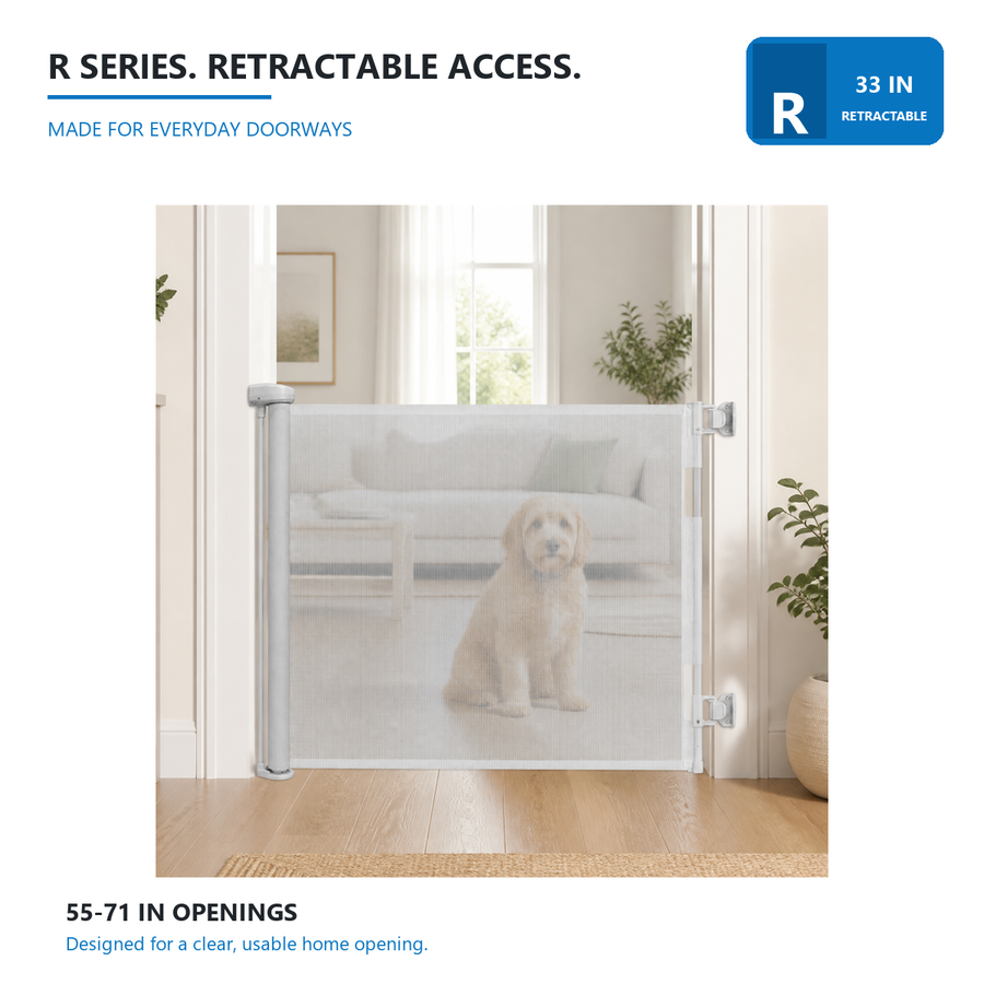Amief Home retractable pet safety gate in an everyday doorway
