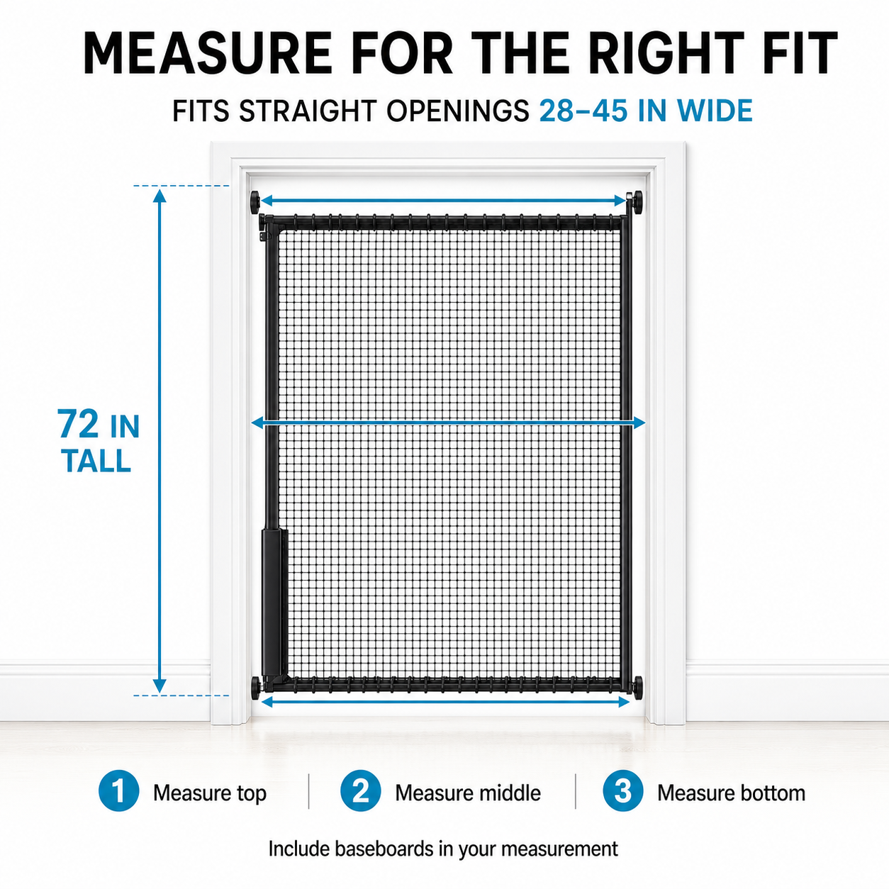 How to measure a straight 28 to 45 inch opening for the Amief Home 72-inch cat safety gate