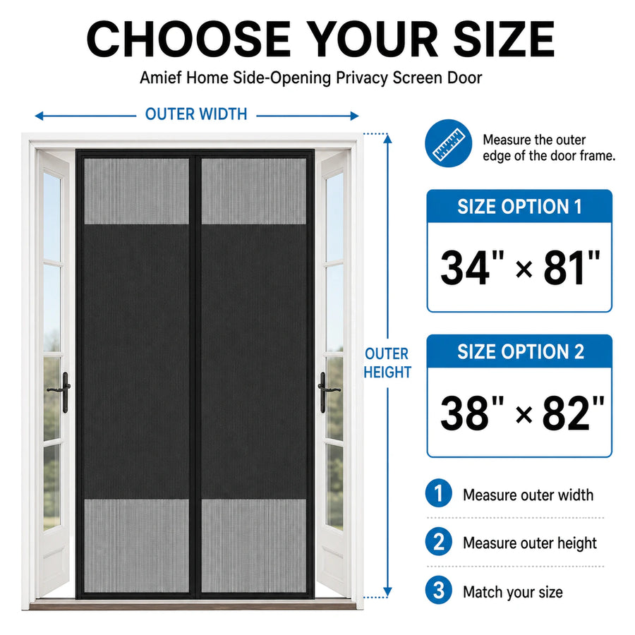Privacy Series | 04 Amief Home Side-Opening Privacy Screen Door – 34 by 81 and 38 by 82 inch size guide