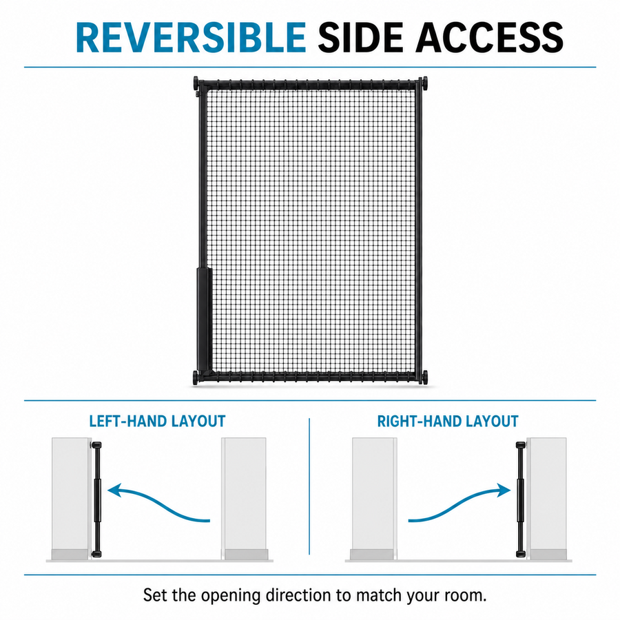 Reversible side access layout for the extra-wide cat safety gate