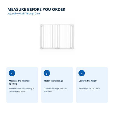 Amief Home extra-wide walk-through pet gate measurement guide