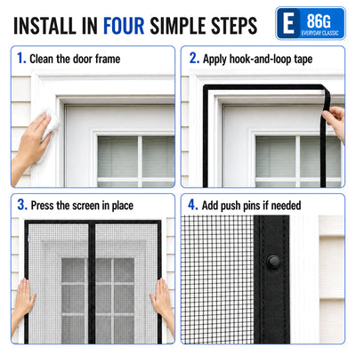 E Series 86G | 06 Amief Home Everyday Classic Magnetic Screen Door – four-step installation guide