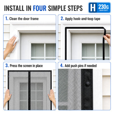 H Series 230G | 06 Amief Home Heavy-Duty Pet-Proof Screen Door – four-step installation guide