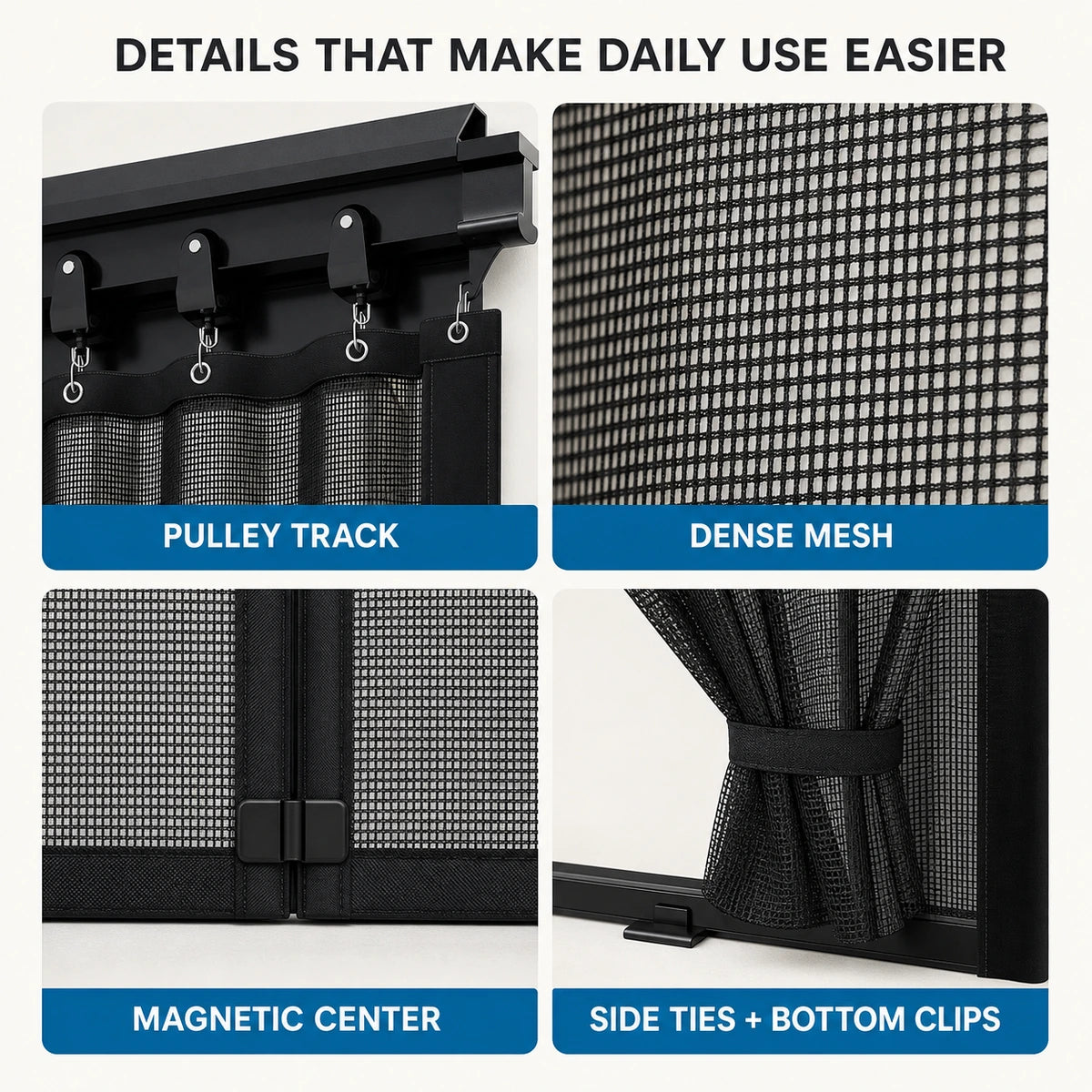 Sliding garage screen product details including track mesh magnets ties and clips