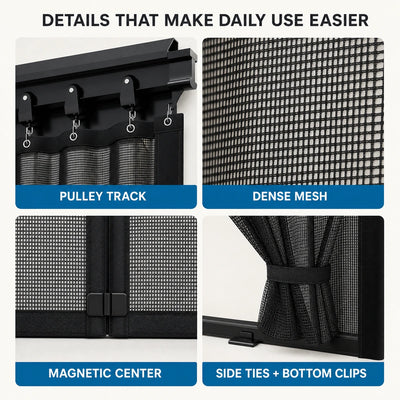 Sliding garage screen product details including track mesh magnets ties and clips