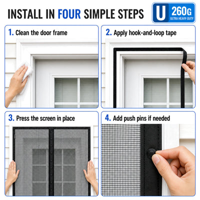 U Series 260G | 06 Amief Home Ultra Heavy-Duty Pet-Proof Screen Door – four-step installation guide