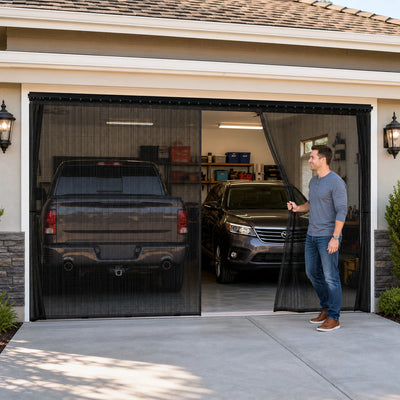 Homeowner using Amief Home sliding track garage screen door