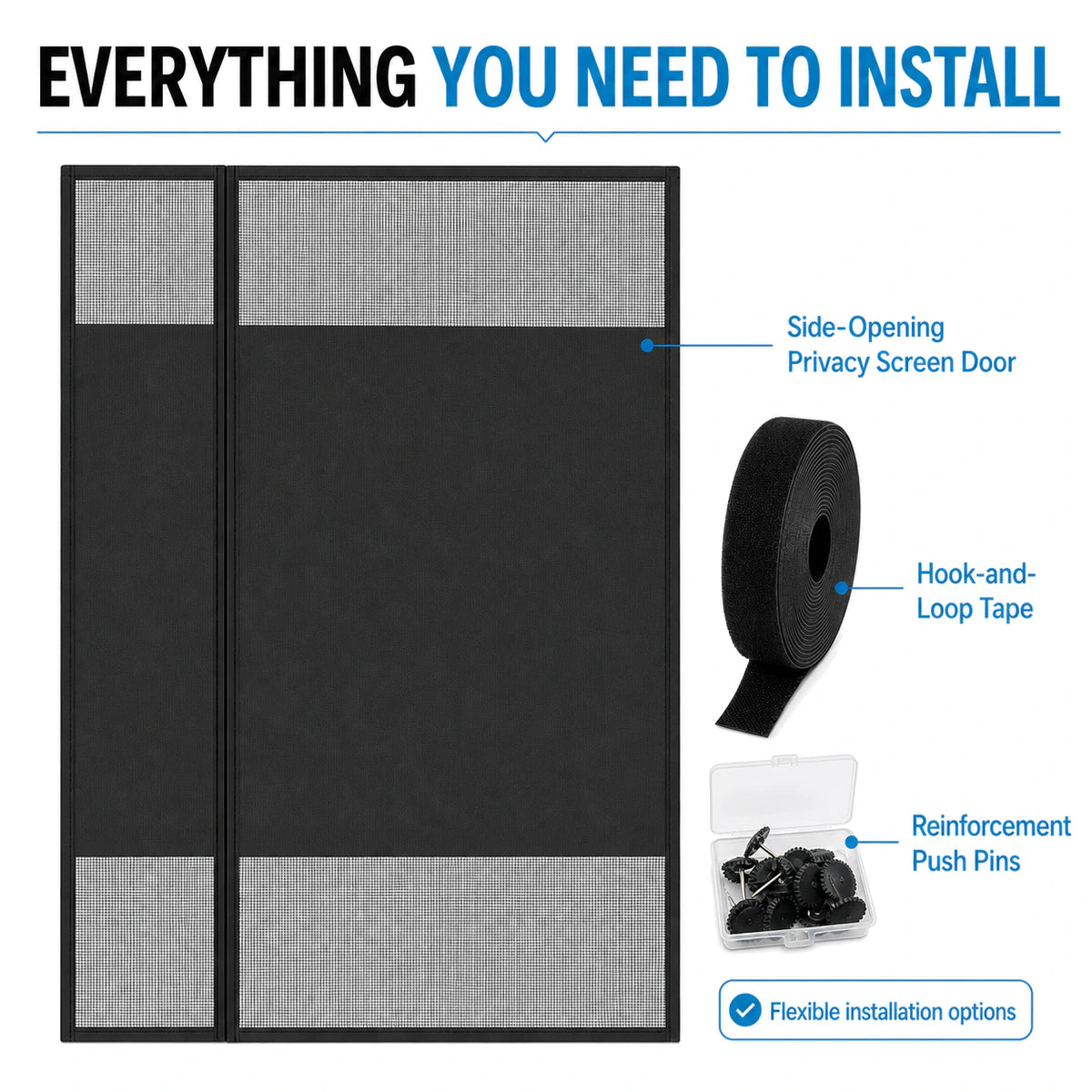 Privacy Series | 07 Amief Home Side-Opening Privacy Screen Door – privacy screen door hook-and-loop tape and reinforcement push pins included