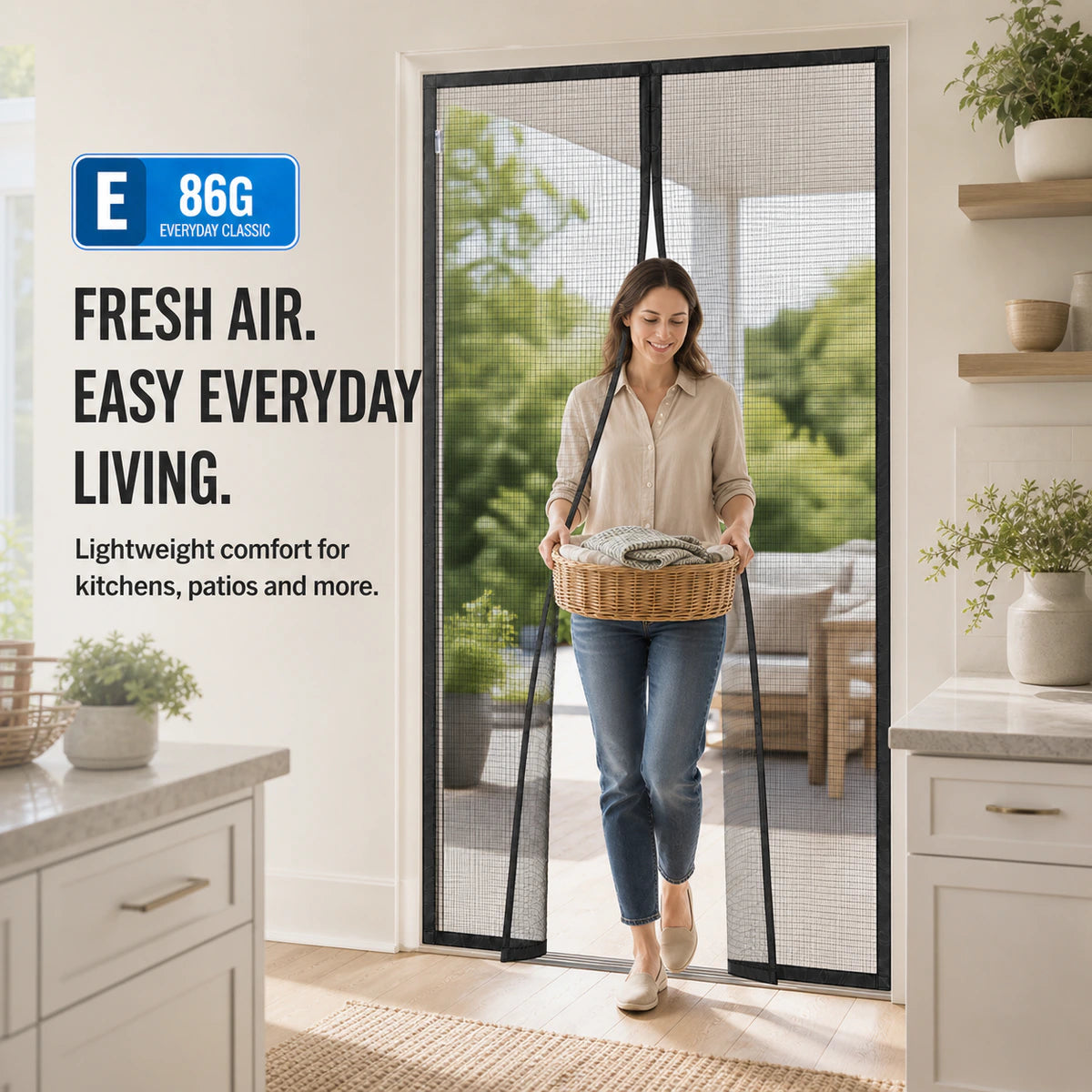 E Series 86G | 08 Amief Home Everyday Classic Magnetic Screen Door – installed magnetic screen door lifestyle scene