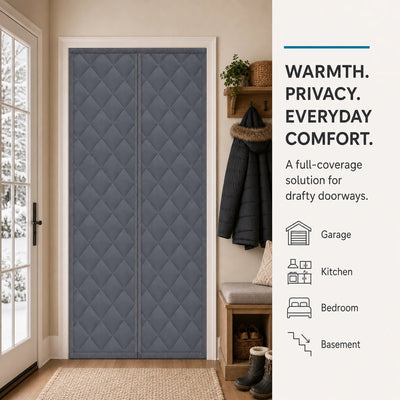 Gray insulated privacy door curtain for garage kitchen bedroom and basement
