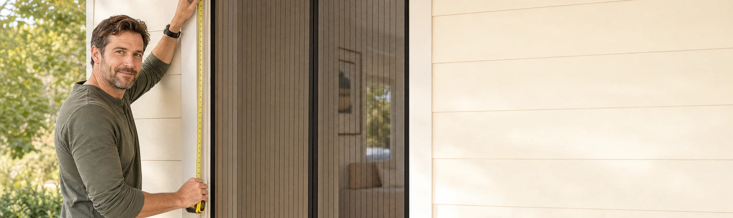Homeowner measuring a magnetic screen door