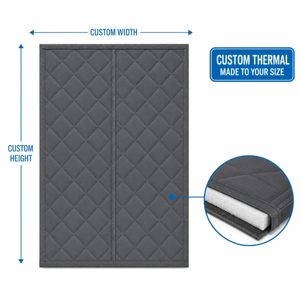 Custom Thermal | Made-to-size full-privacy insulated magnetic door curtain on white background