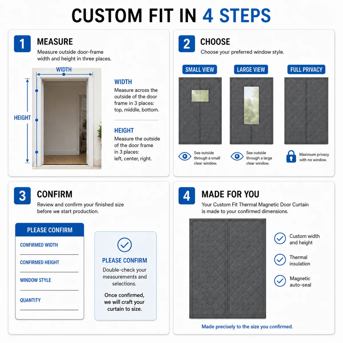 Custom Thermal | Four-step measure choose confirm and made-for-you ordering guide
